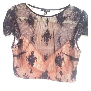 Mid-drift black lace top